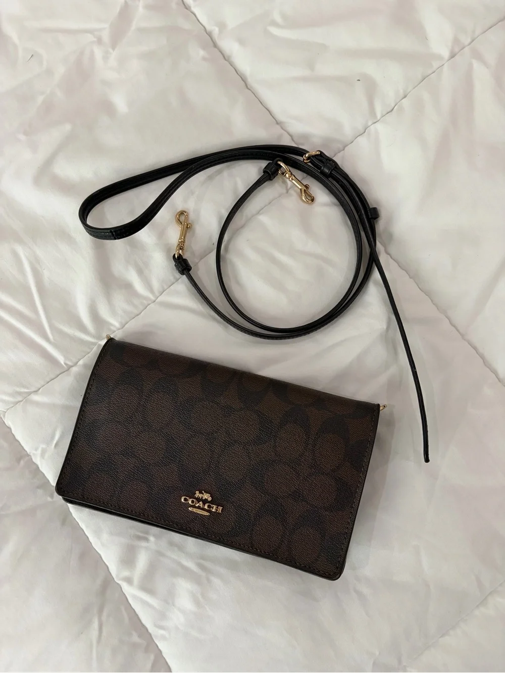 Coach Anna Foldover Clutch Crossbody - Brown Signature Print